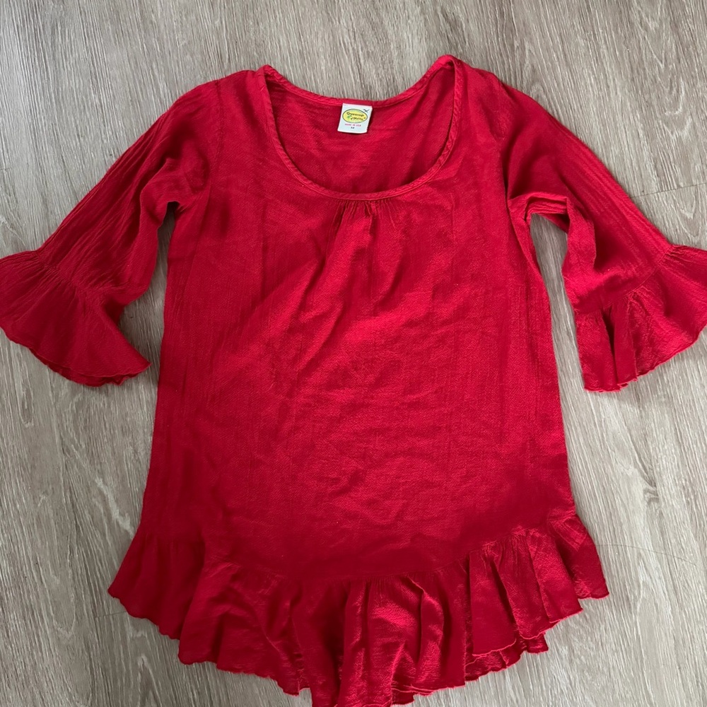 Drawstrings of Malibu red swim coverup top sz M